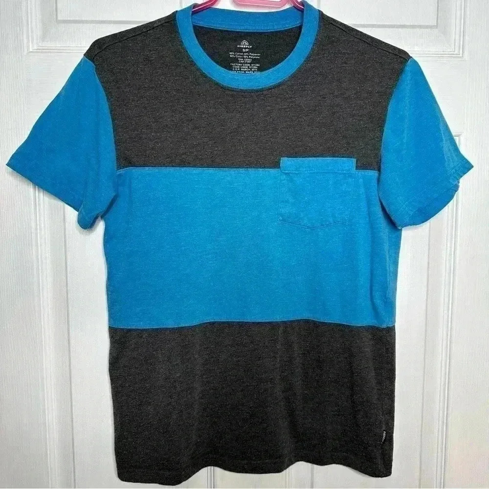 Firefly T-Shirt Blue & Grey Striped Front Pocket Size Small
